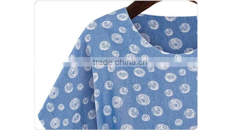 2014 Ladies Casual Women Top Designer Denim Summer women wear short sleeve Dress High Qality printing Women dress fashion 2014