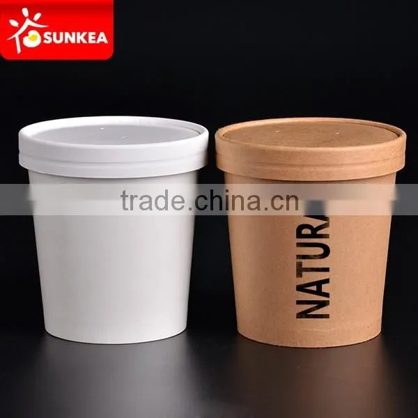 Disposable 12oz paper soup cup kraft with plastic lid