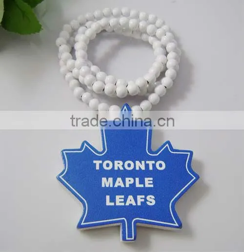 TORONTO MAPLE LEAFS Wooden Pendant with a 36 Inch Wood Beaded Necklace Chain