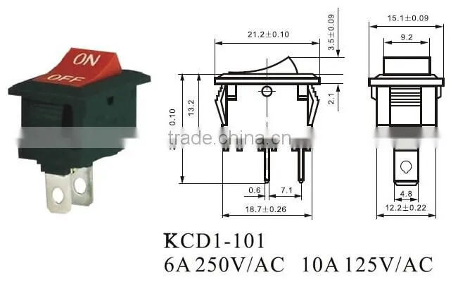CNGAD 2pins 6A 250V On-off electrical boat switch (mini rocker switch,boat switch)(KCD1-101)