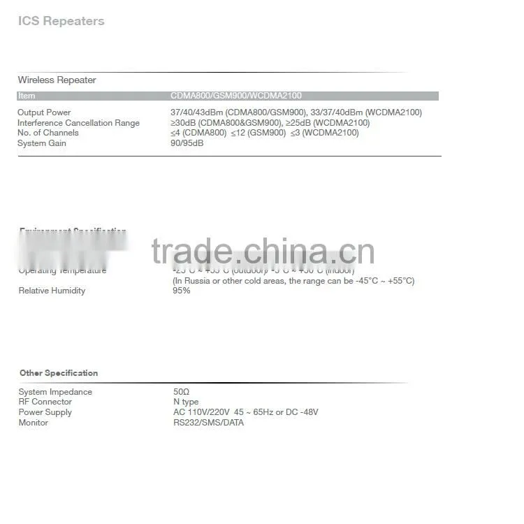 43dBm Cdma 800/gsm 900/wcdma 2100 ics wireless repeater from China
