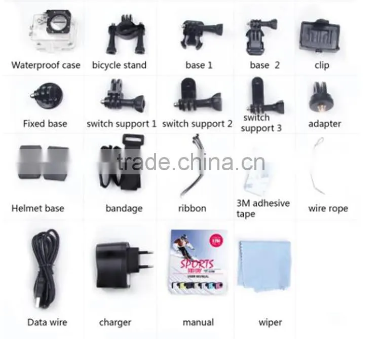 New Arrival Private Housing Full HD1080P 2.0inch Display Screen Underwater 30M Wifi Helmet Sport Camera