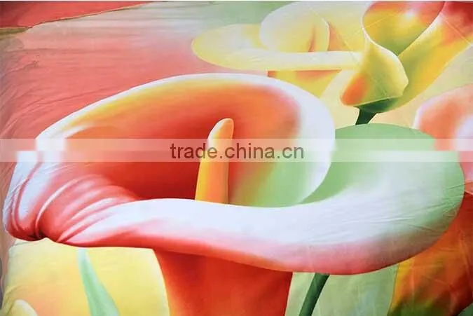2015 fashion reactive printed flower 100% natural cotton 3d bed cover set