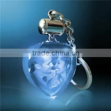 Led heart promotional key ring with customized logo/crystal key chain for wedding gifts