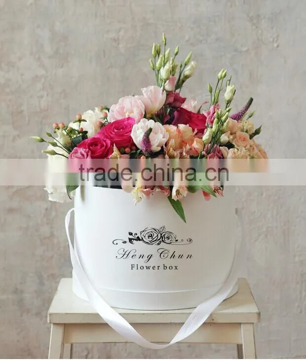 Custom cylinder gold stamping logo round flower box (ZJ-60056-6)