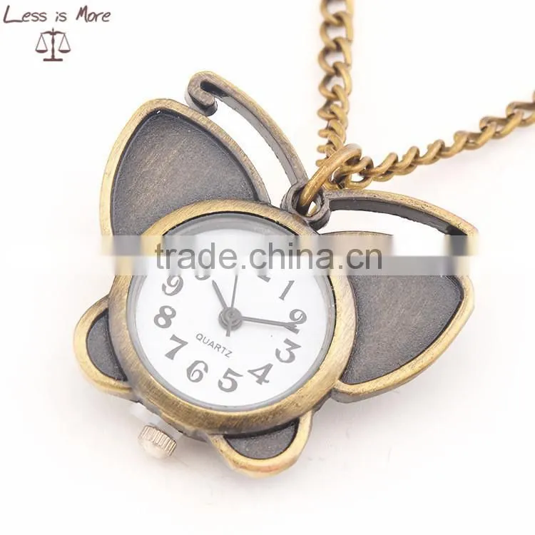new arrival copper plated butterfly pocket watch necklace/gift/pendent watch