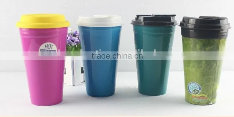 Promotional plastic coffee tumbler 16oz with silicon lid