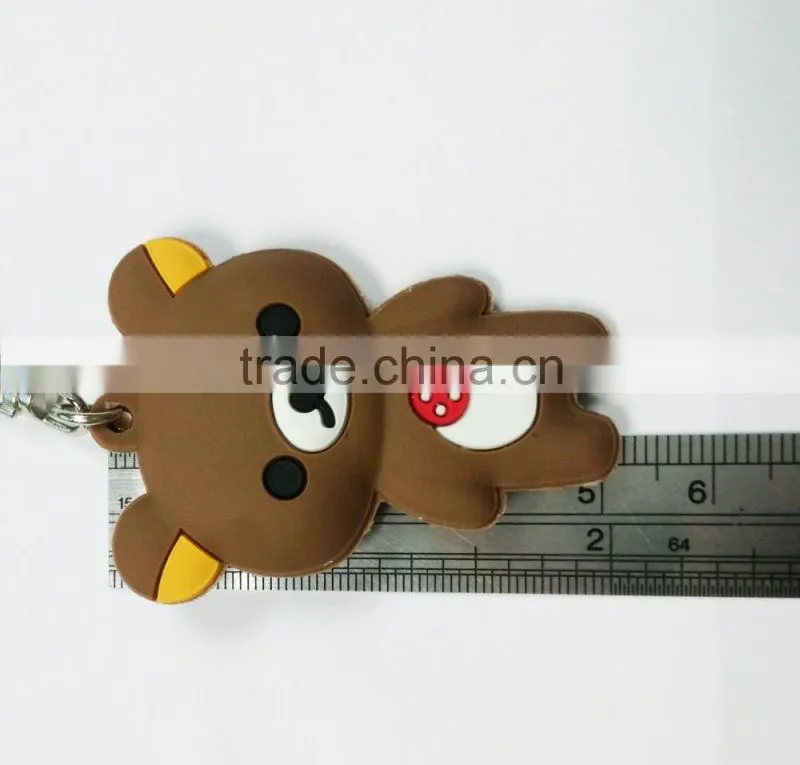 3D PVC rubber keychains with metal rings