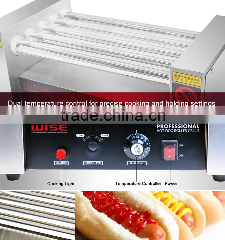 WISE Commercial 5 Rolls Electric Hot Dog Roller Grill With Sneeze Guard