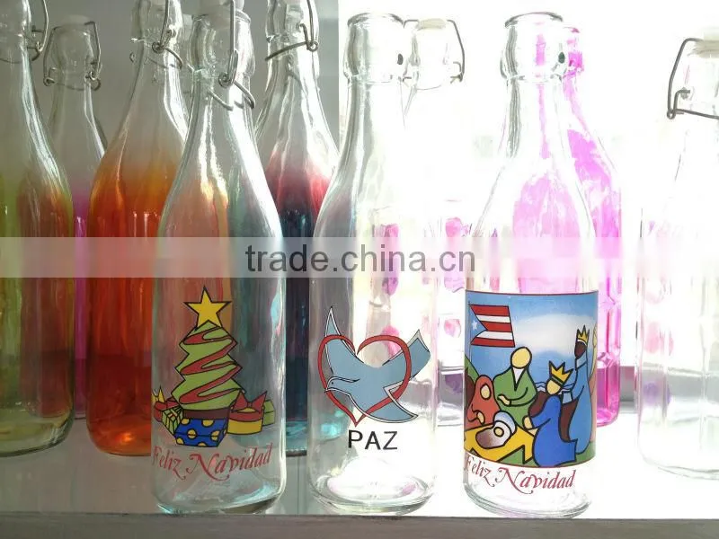 glass bottle with decal decorating