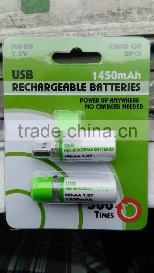1.2V 1450mAh Rechargeable Ni-MH Battery AA USB fd g