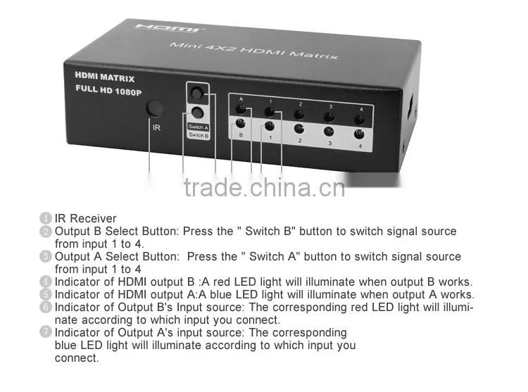LINK-MI LM-MX03 HDMI 1.3 HDCP 2.0 High Definition Audio Video Mini HDMI Matrix 4x2