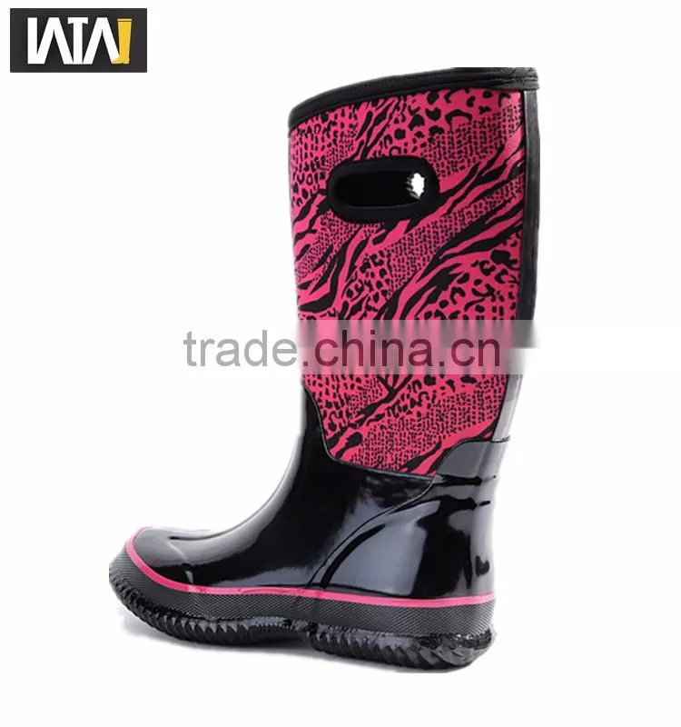 Warm leopard print neoprene cheap rain boots with hole