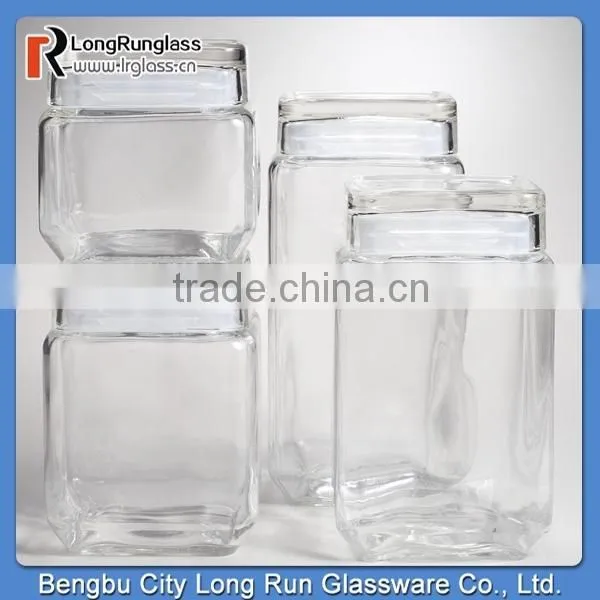 LongRun Stackable Square Glass Jars with Lids Hot Sale Kitchen Glassware