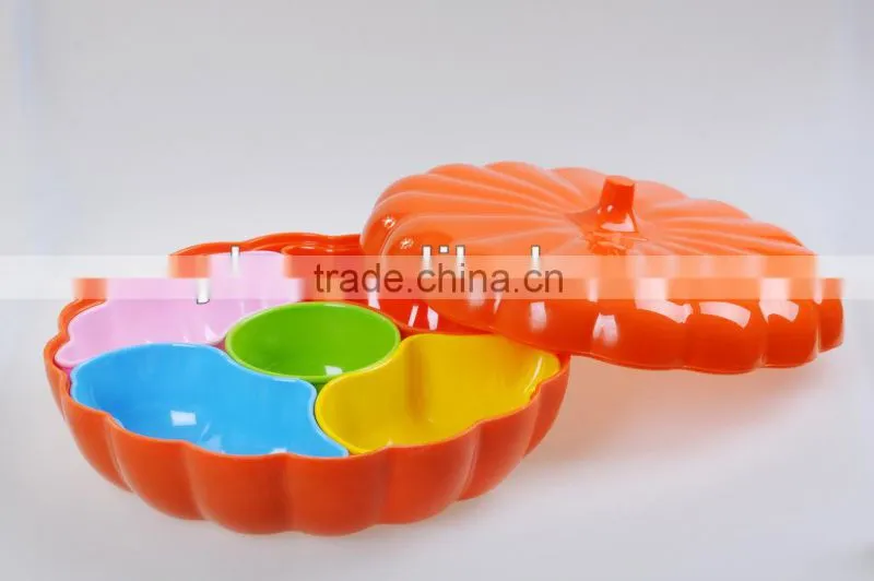 12" colorful pumpkin shaped sectional melamine candy plate