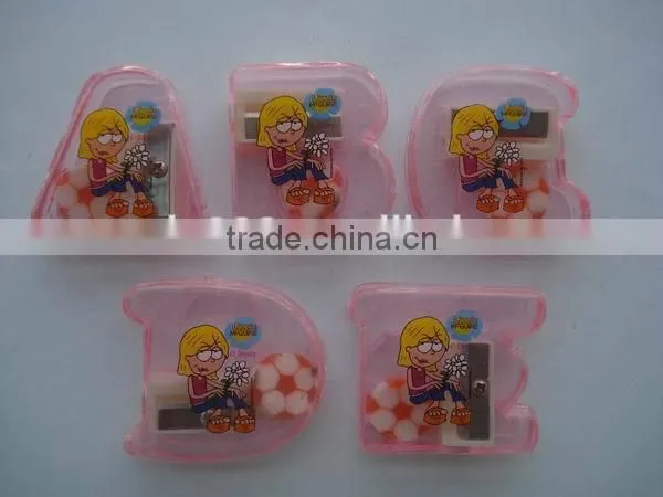 custom cartoon letter shaped pencil sharpener with pencil football eraser