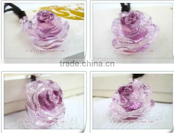 Beautiful lady love crystal glass rose necklace
