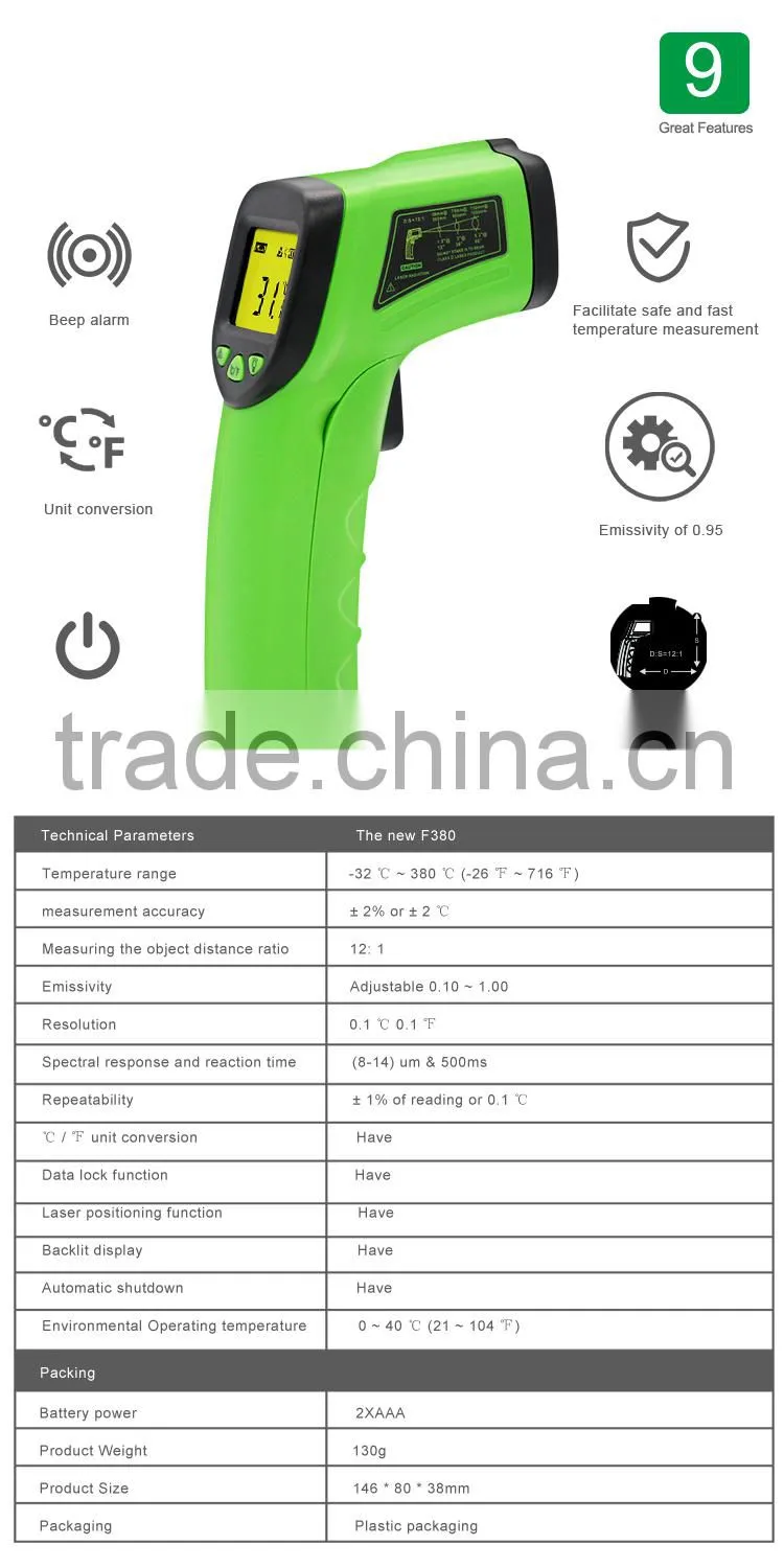 Non Contact Digital Laser Infrared Temperature Gun Infrared Thermometer range -50~380C