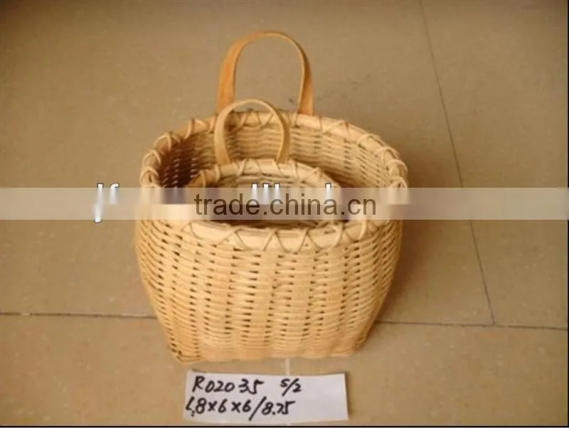 Small S/2 decorative hanging stock wood chip baskets with handles