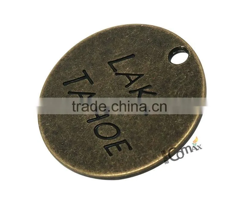 Anti brass round engraved small custom metal jewelry tags