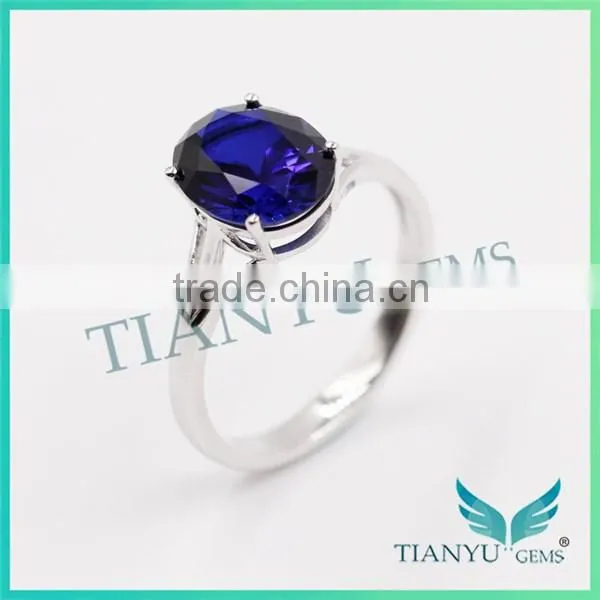 Party Gift 925 Sterling Silver Blue Oval Cut Corundum Ring Wedding Rings