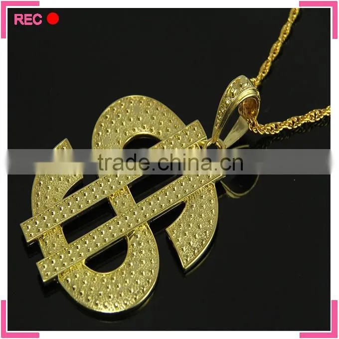 Fashionable new design women necklace, dollar shaped pendant imitation gold necklace designs girls