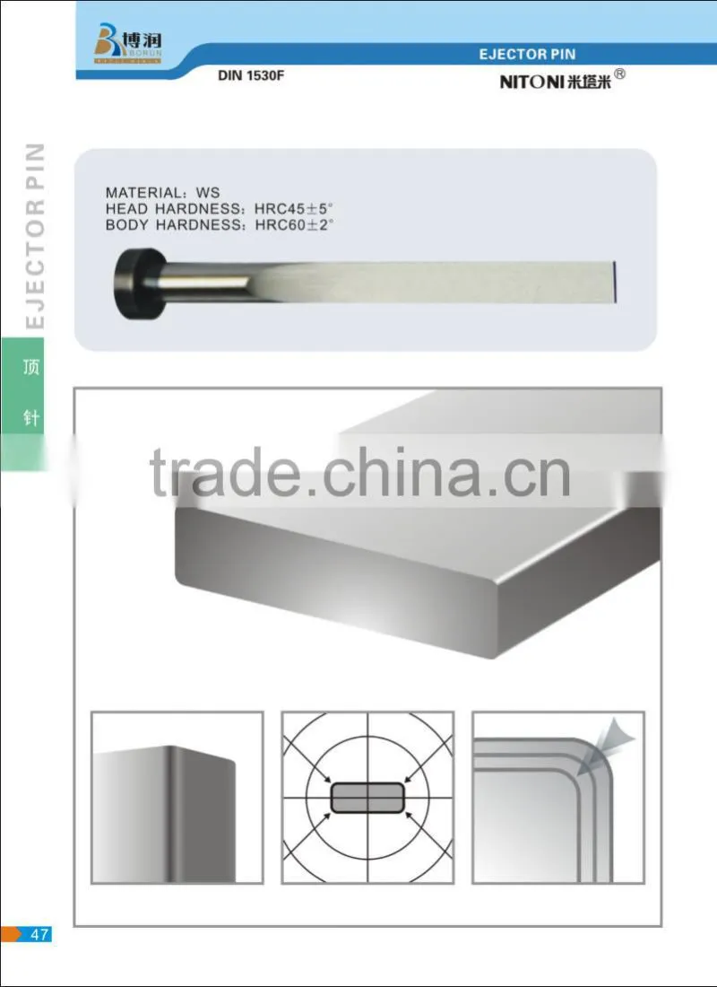 flat ejector pin with DLC coating,black blade ejector