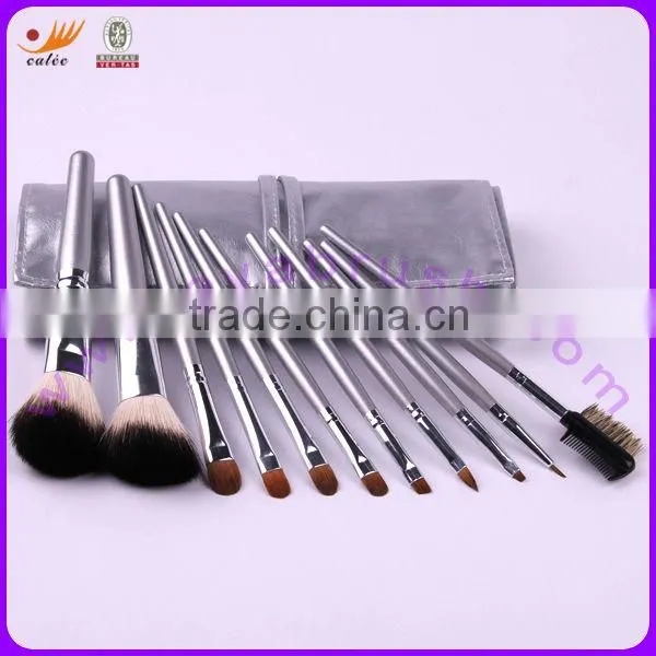 11pcs Bright Silver Travel Makeup Brush Set with Pouch