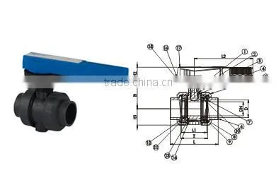 U-PVC True Uinon Ball Valve For Acid Position Regulated One Side Female Threaded