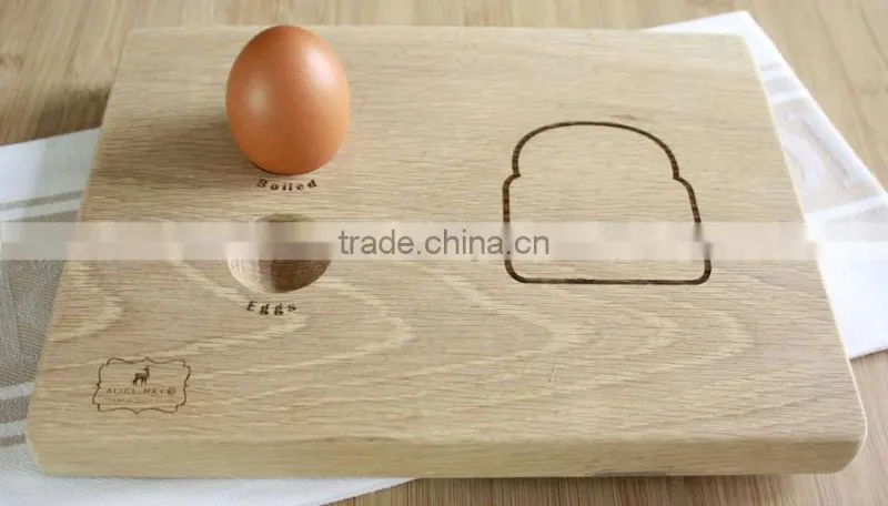 Wooden Bread Cutting Board Wooden Dessert Plate with Egg Holder