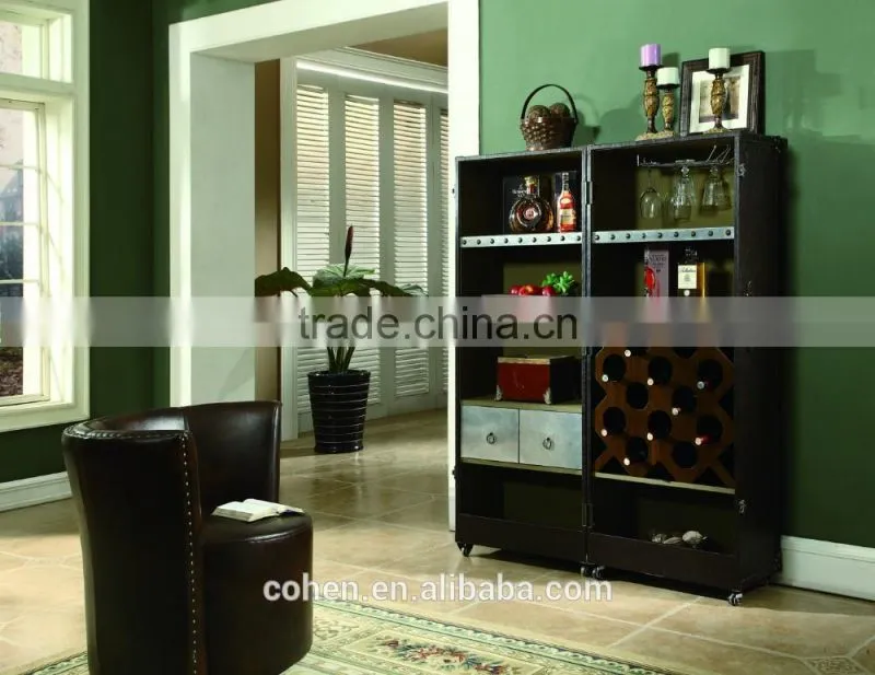2016 Factory direct sale home furniture Europe design retro vintage style living room wine cabinet covered by top grain leather
