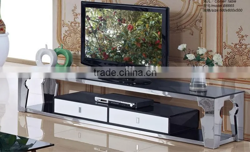 2015 hot selling Italian design stainless steel glass top coffee table B6688