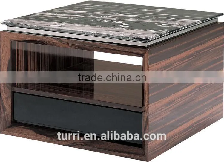 2015 Modern latest Italy ebony veneer TV stand with marble top