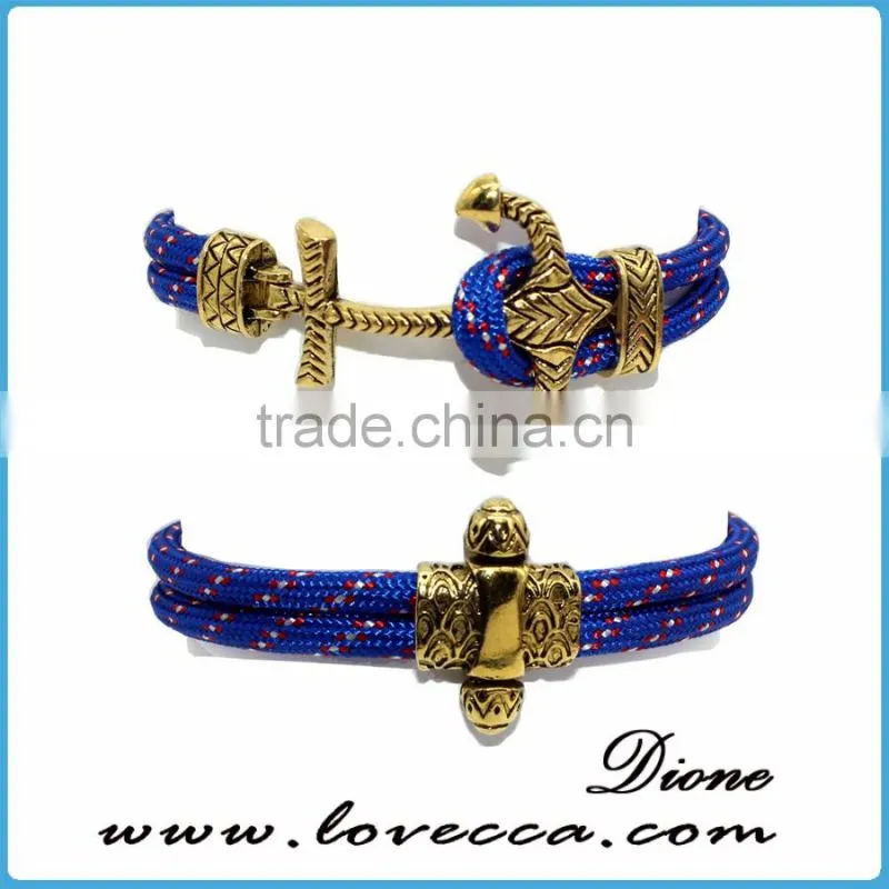 Custom Handmade Men's Genuine Leather Steel Anchor Hook Bracelet
