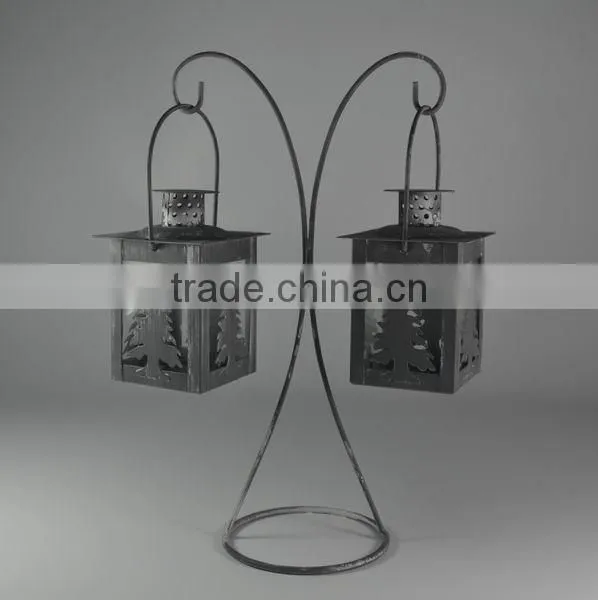 Metal stand with two christmas tree lantern