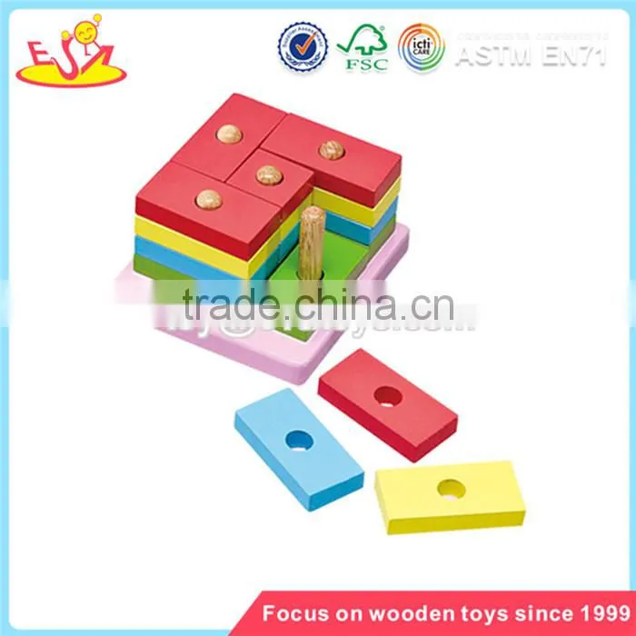 Wholesale colorful wooden stacking blocks toy beautiful toddler wooden stacking blocks toy W13E001