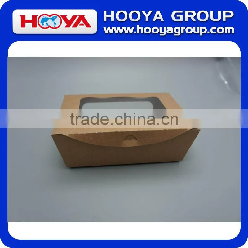 Disposable brown kraft paper fruit&salad packing box with PET windows