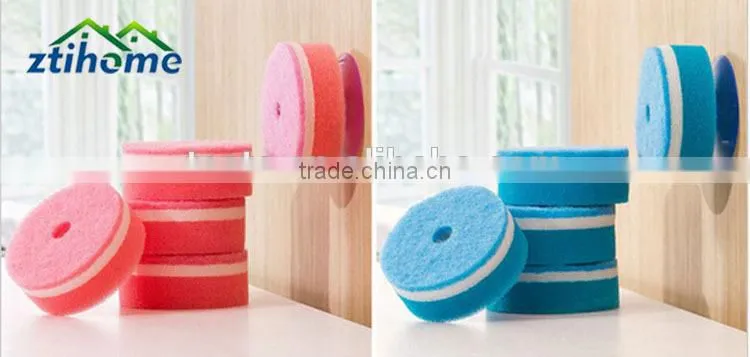 Multicolor Double Sided Cleaner Dishwashing Round Sponge Pads with Suction Cup Pack