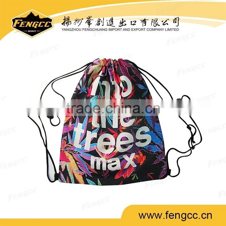2016 hot sale full print multi fuction 210D polyester drawstraing backpack ,drawstring sport bag