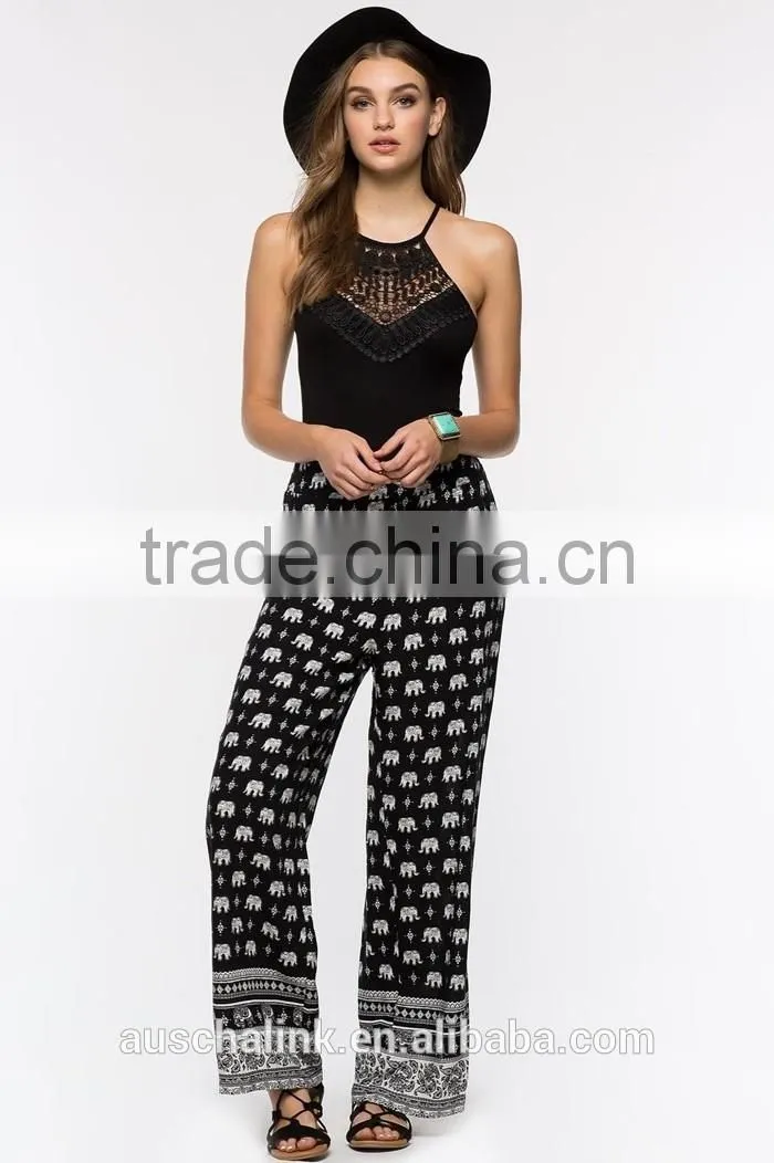 2017 summer lady custom animal print light weight pants hotsale