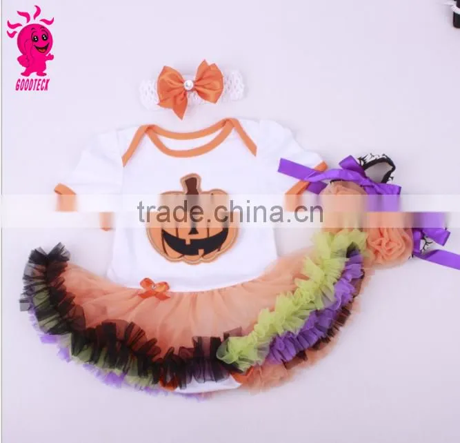 Helloween new fashion 3pcs skull princess short sleeve romper sets including romper,headband and shoes