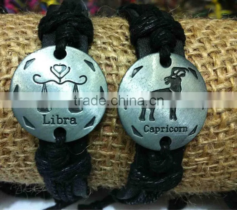 Zodiac sign leather bracelet,Scorpio sign leather bracelet