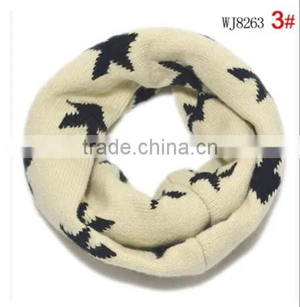 Korean style lovely winter warm acrylic five-pointed star pattern fashion baby scarf kids infinity scarf