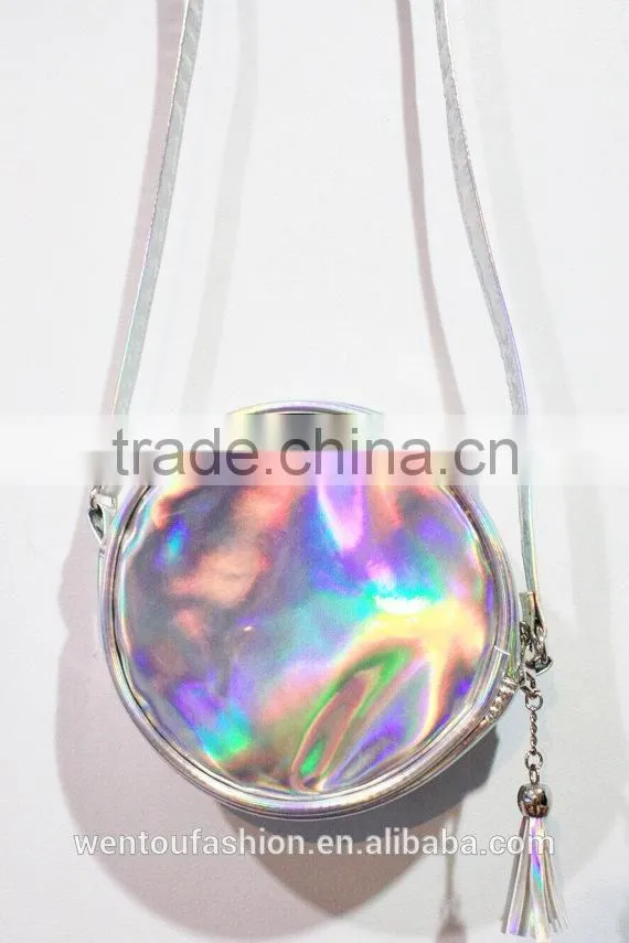 High quality holographic silver round Pouch Bag
