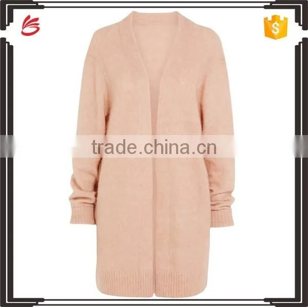 Long Version Women Wearing Knitted Cardigan with Ribbed Cuffs and Hem with Multi Colors Options