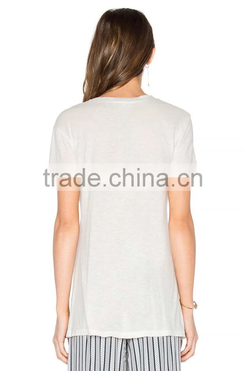 2017 Guangzhou Shandao Casual Summer 180g 100% Cotton Plain Dyed Wholesale Women Short Sleeve White T Shirt