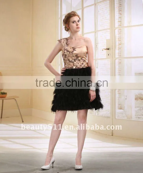 new party dress prom evening dress New Design One Shoulder Appliqued Short Feather Cocktail Dress AS031