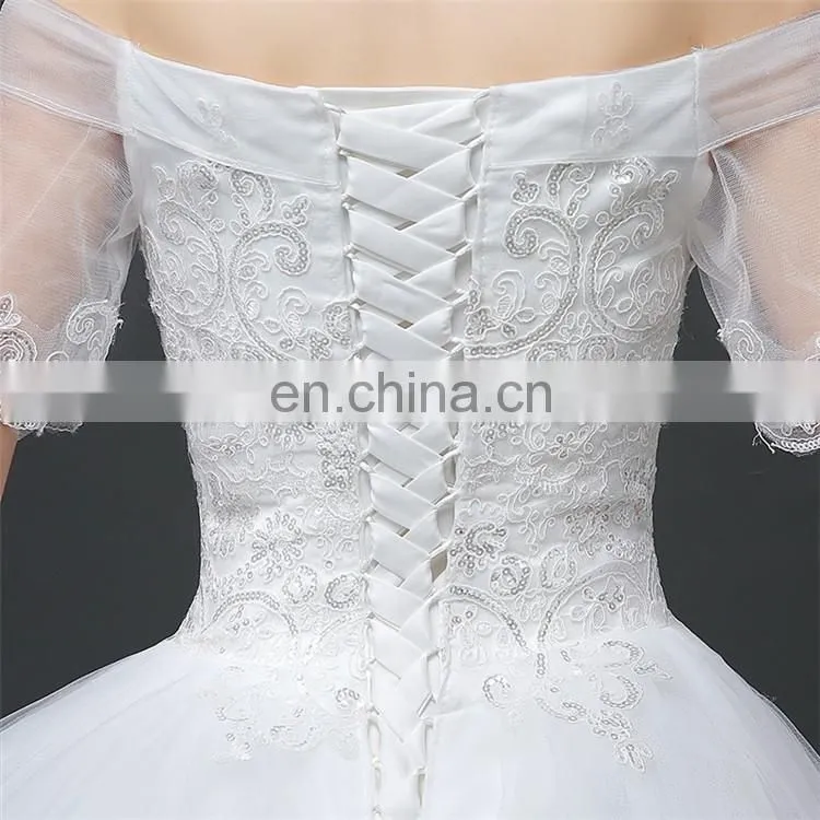HS1621 2017 Full Length Girl Flower Dress Off Shoulder White Puffy Ball Gown Bridal Dress