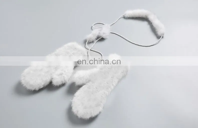 Lady Cute New Product Real Mink Fur Knitting Fingerless Gloves Fashion Fur Cuffs Gloves