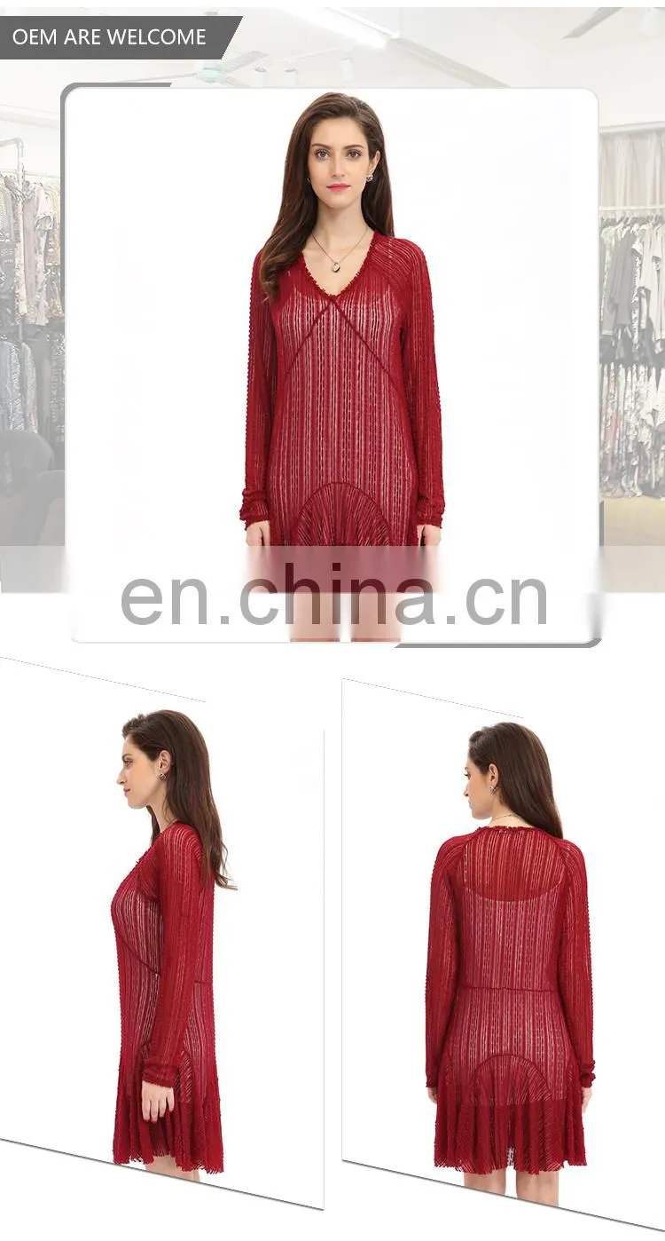2017 new full sexy burgundy color lace party dress for mature woman
